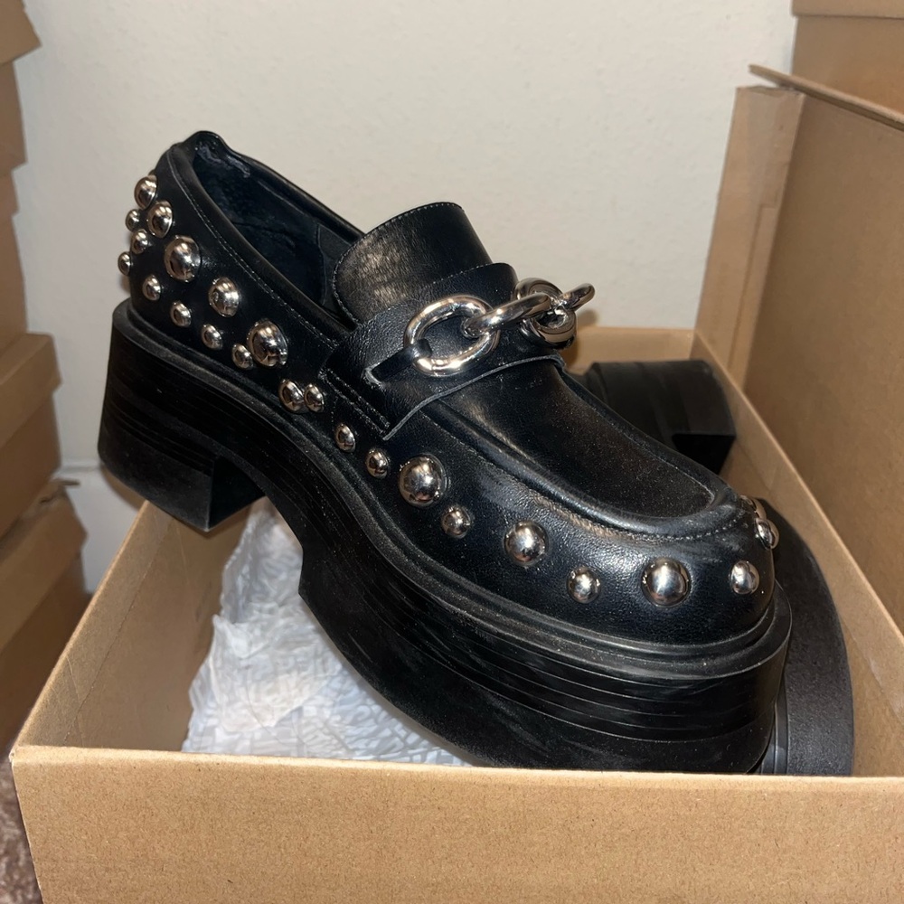 Steve Madden Black Platform Loafers with Silver Accents